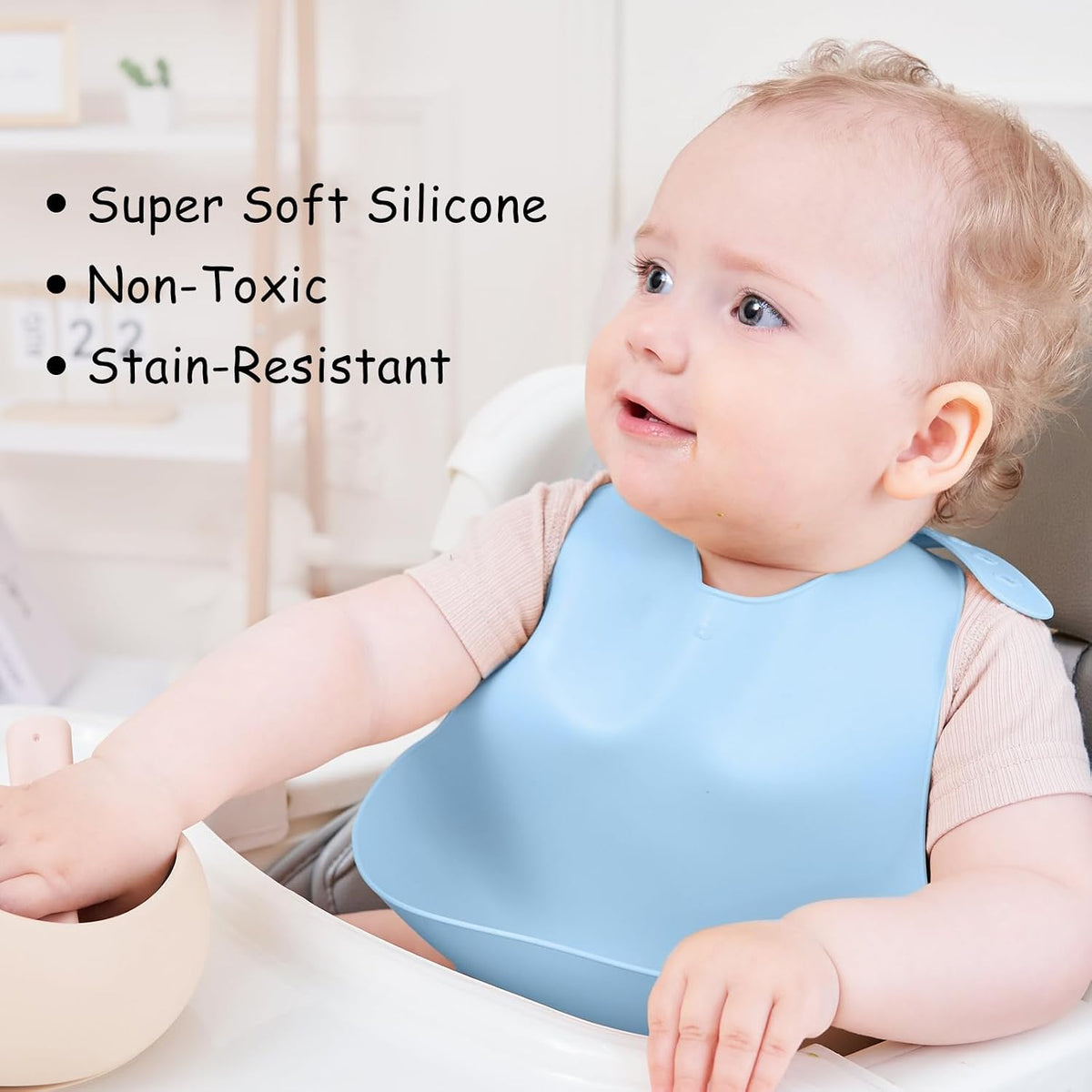 Silicone Bibs For Babies 6-12 Months, Waterproof Adjustable Baby Bibs For Eating, Flexible Toddler Bib With Food Catcher For Boys Girls, Washable Baby Feeding Esentails, Brown, 2 Pack