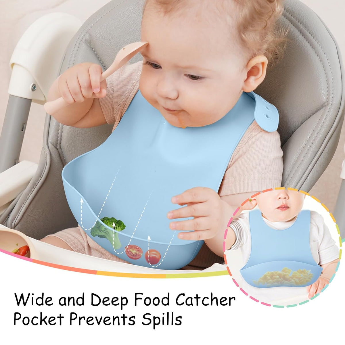 Silicone Bibs For Babies 6-12 Months, Waterproof Adjustable Baby Bibs For Eating, Flexible Toddler Bib With Food Catcher For Boys Girls, Washable Baby Feeding Esentails, Brown, 2 Pack