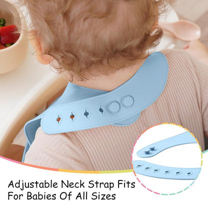 Silicone Bibs For Babies 6-12 Months, Waterproof Adjustable Baby Bibs For Eating, Flexible Toddler Bib With Food Catcher For Boys Girls, Washable Baby Feeding Esentails, Brown, 2 Pack
