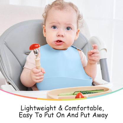 Silicone Bibs For Babies 6-12 Months, Waterproof Adjustable Baby Bibs For Eating, Flexible Toddler Bib With Food Catcher For Boys Girls, Washable Baby Feeding Esentails, Brown, 2 Pack