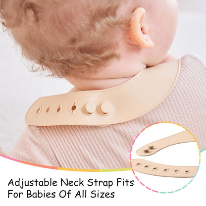 Silicone Bibs For Babies 6-12 Months, Waterproof Adjustable Baby Bibs For Eating, Flexible Toddler Bib With Food Catcher For Boys Girls, Washable Baby Feeding Esentails, Brown, 2 Pack