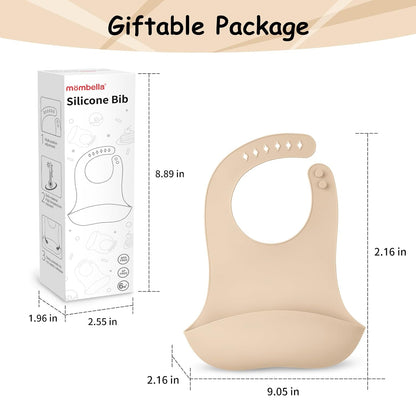 Silicone Bibs For Babies 6-12 Months, Waterproof Adjustable Baby Bibs For Eating, Flexible Toddler Bib With Food Catcher For Boys Girls, Washable Baby Feeding Esentails, Brown, 2 Pack