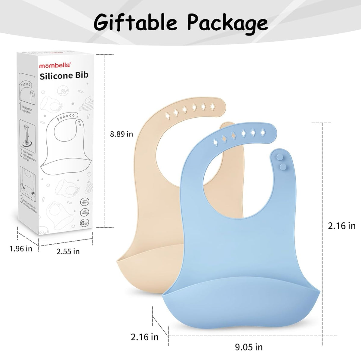 Silicone Bibs For Babies 6-12 Months, Waterproof Adjustable Baby Bibs For Eating, Flexible Toddler Bib With Food Catcher For Boys Girls, Washable Baby Feeding Esentails, Brown, 2 Pack