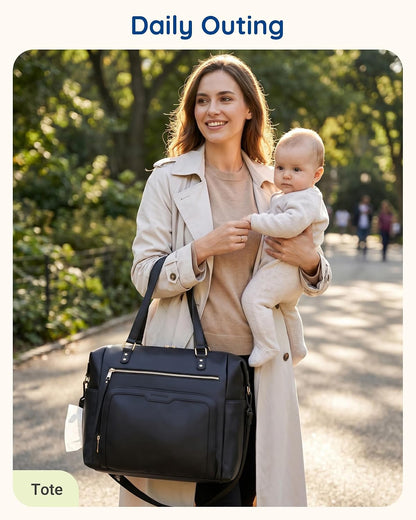 PU Leather Convertible Diaper Bag Backpack, Crossbody Bag Tote