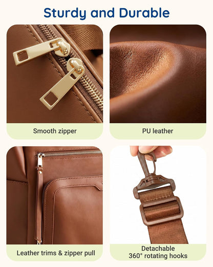 PU Leather Convertible Diaper Bag Backpack, Crossbody Bag Tote