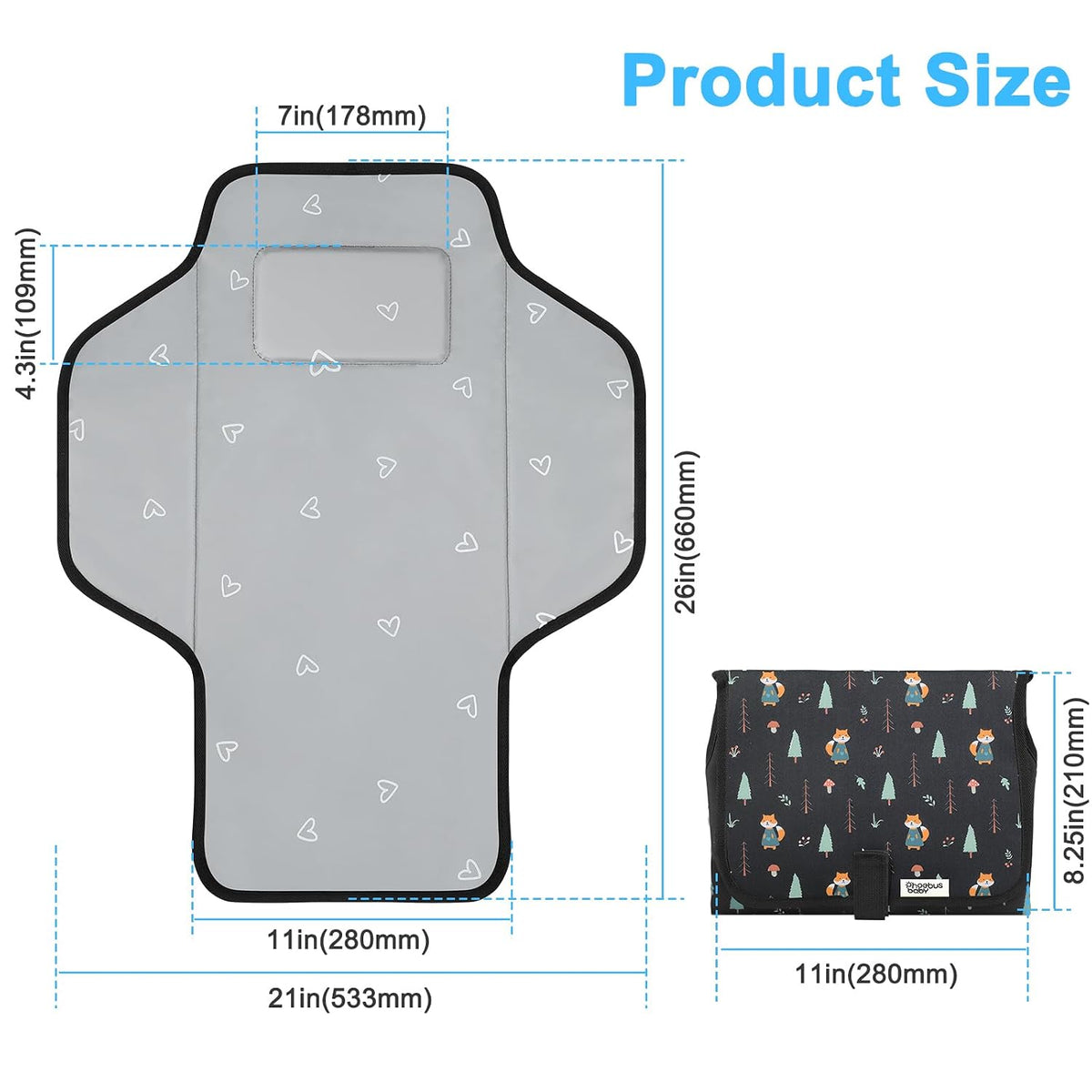 Baby Portable Changing Pad Travel - Waterproof Diper Changing Mat,Pink
