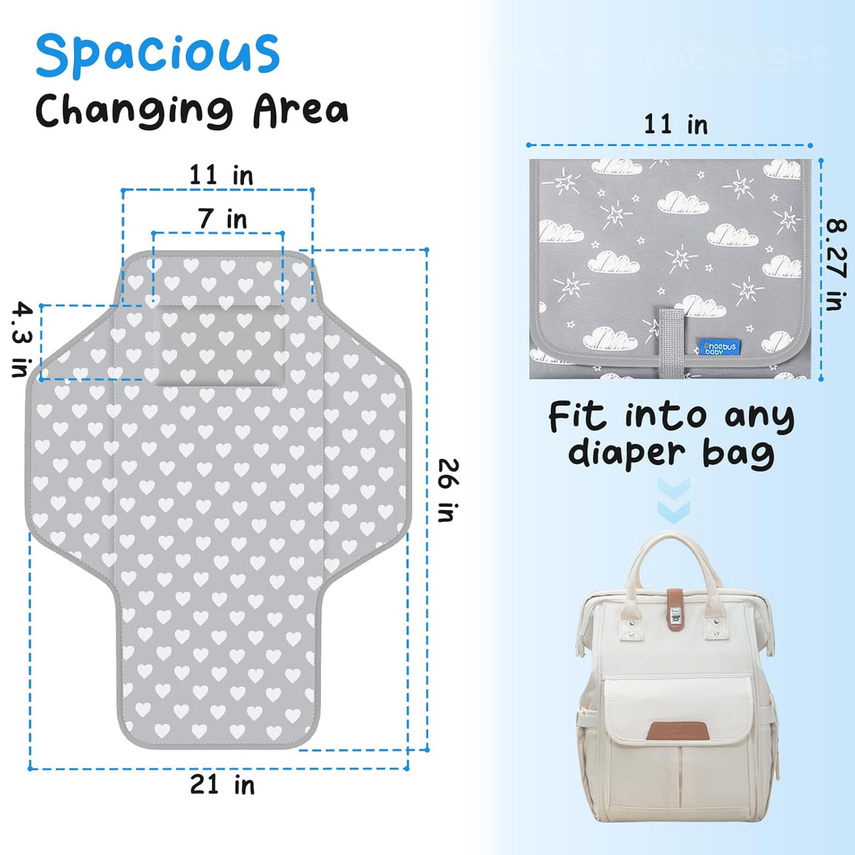 Baby Portable Changing Pad Travel - Waterproof Diper Changing Mat,Pink