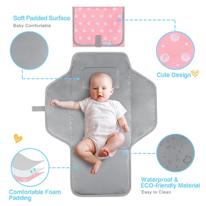 Baby Portable Changing Pad Travel - Waterproof Diper Changing Mat,Pink
