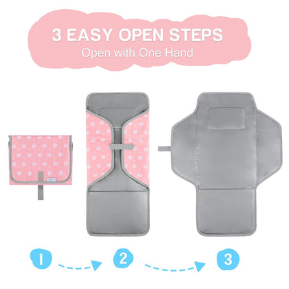 Baby Portable Changing Pad Travel - Waterproof Diper Changing Mat,Pink