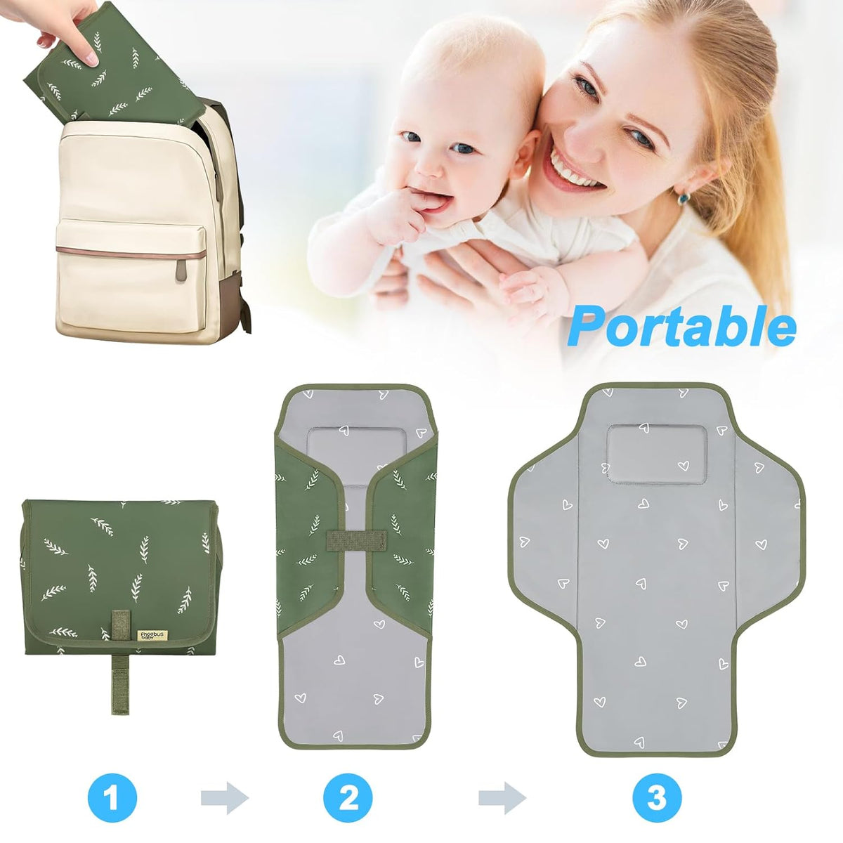 Baby Portable Changing Pad Travel - Waterproof Diper Changing Mat,Pink