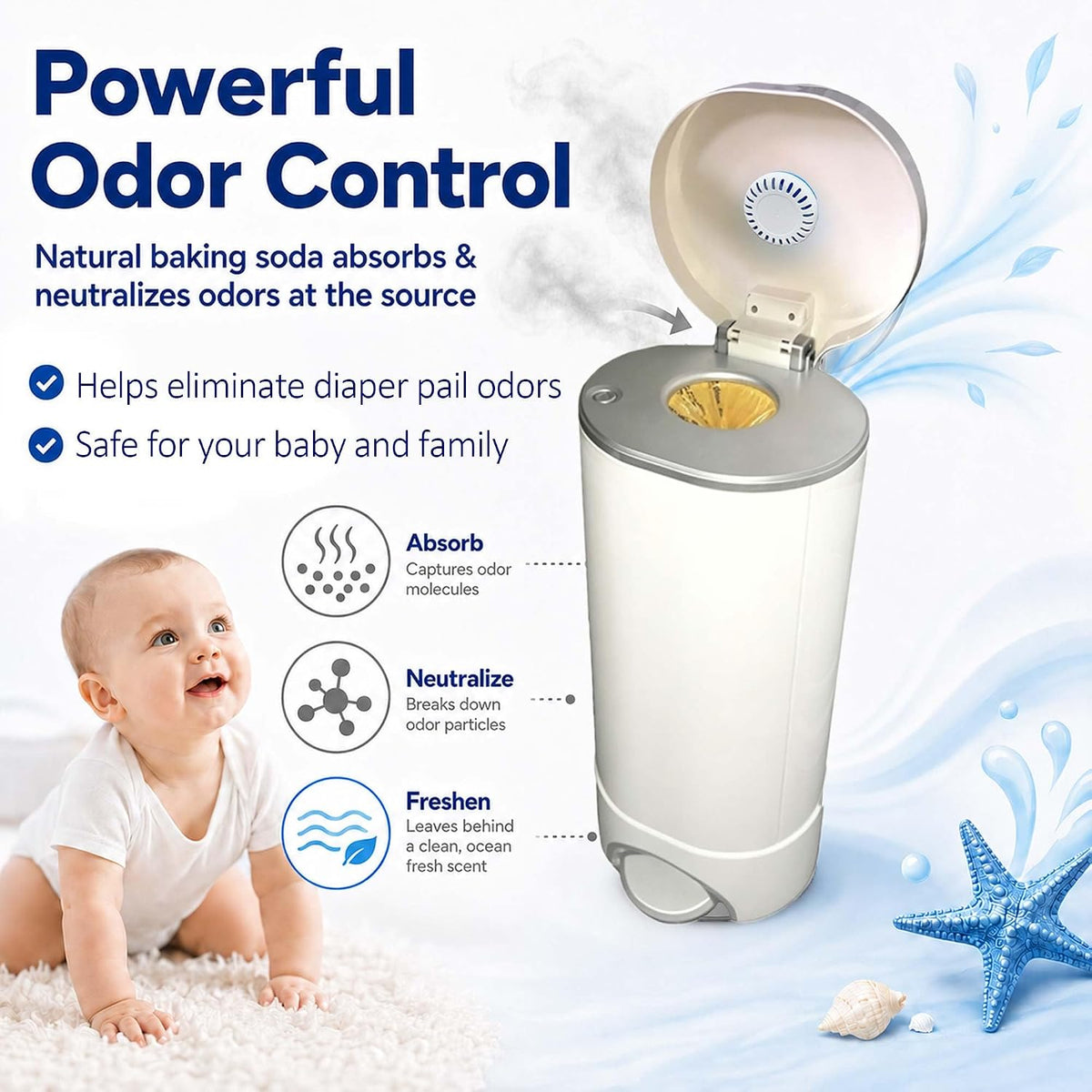 Puck Cartridge & 4 Baking Soda Refills for Munchkin Diaper Pails