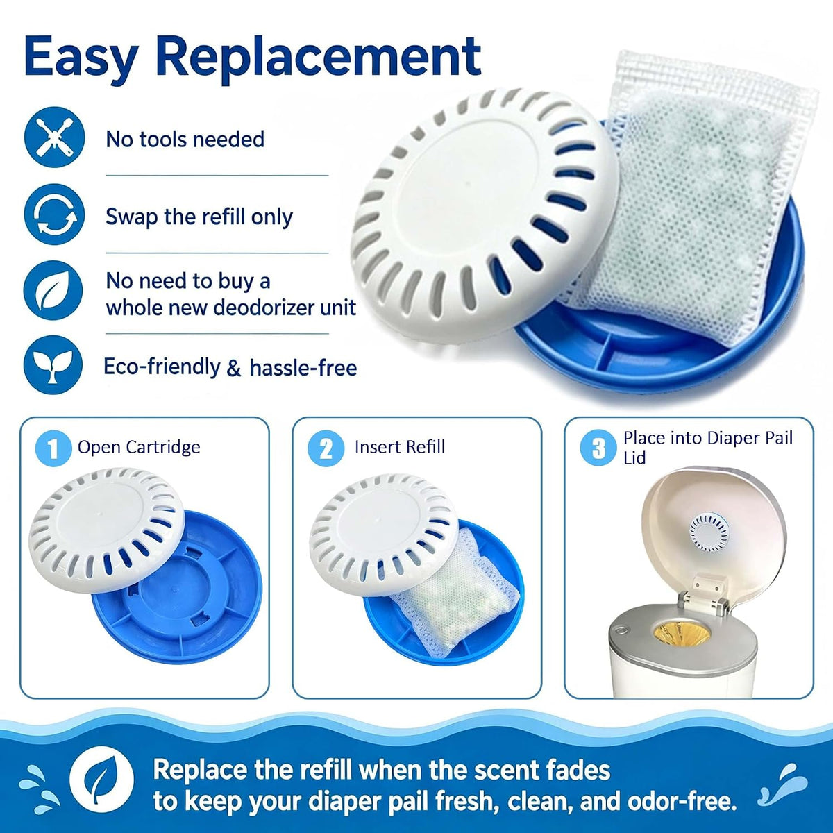 Puck Cartridge & 4 Baking Soda Refills for Munchkin Diaper Pails