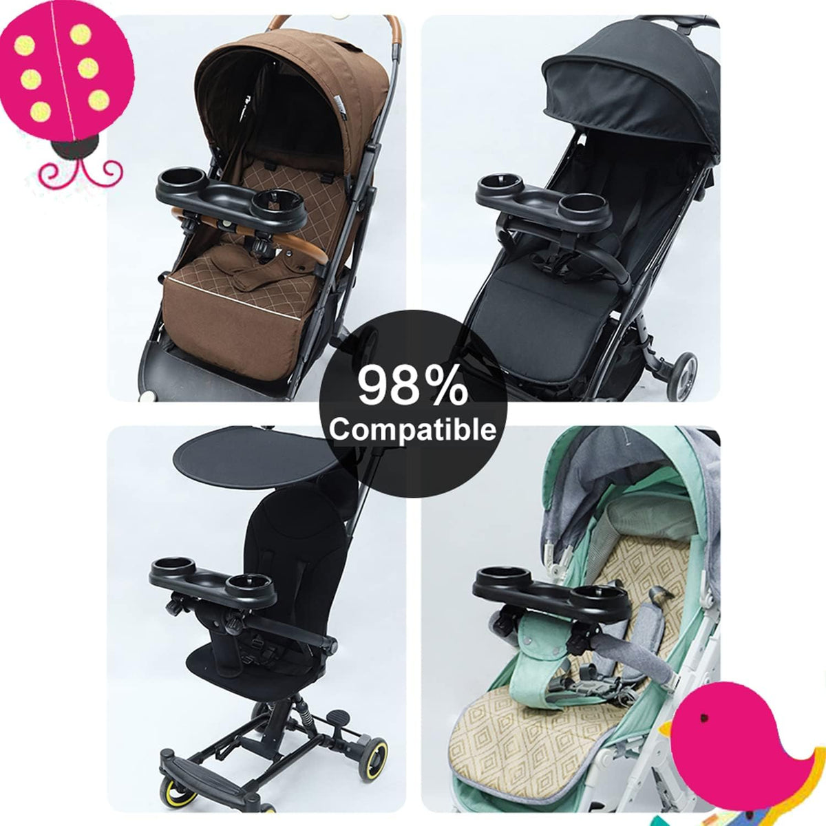 Stroller Snack Tray, Universal Stroller Cup Holder with Snack Tray