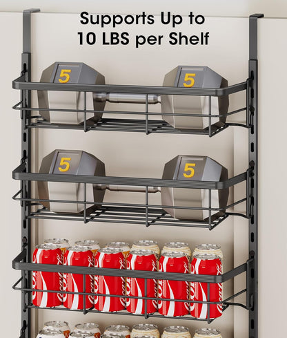 Over the Door Pantry Organizer, Adjustable 6 Tier Wide Storage Shelves with Hooks Fit Thin Doors Hold Spices Rack for Pantry Kitchen RV, White