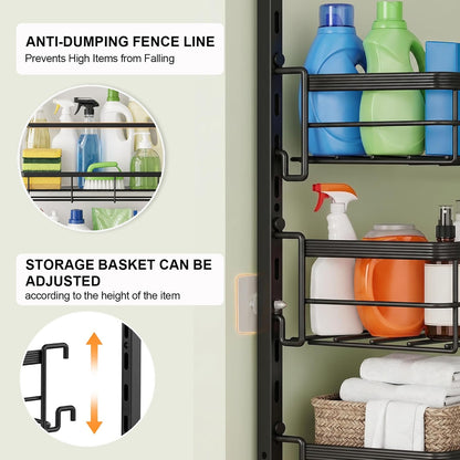Over the Door Pantry Organizer, Adjustable 6 Tier Wide Storage Shelves with Hooks Fit Thin Doors Hold Spices Rack for Pantry Kitchen RV, White