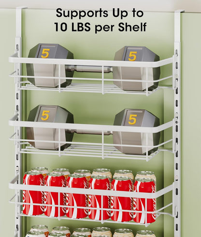 Over the Door Pantry Organizer, Adjustable 6 Tier Wide Storage Shelves with Hooks Fit Thin Doors Hold Spices Rack for Pantry Kitchen RV, White