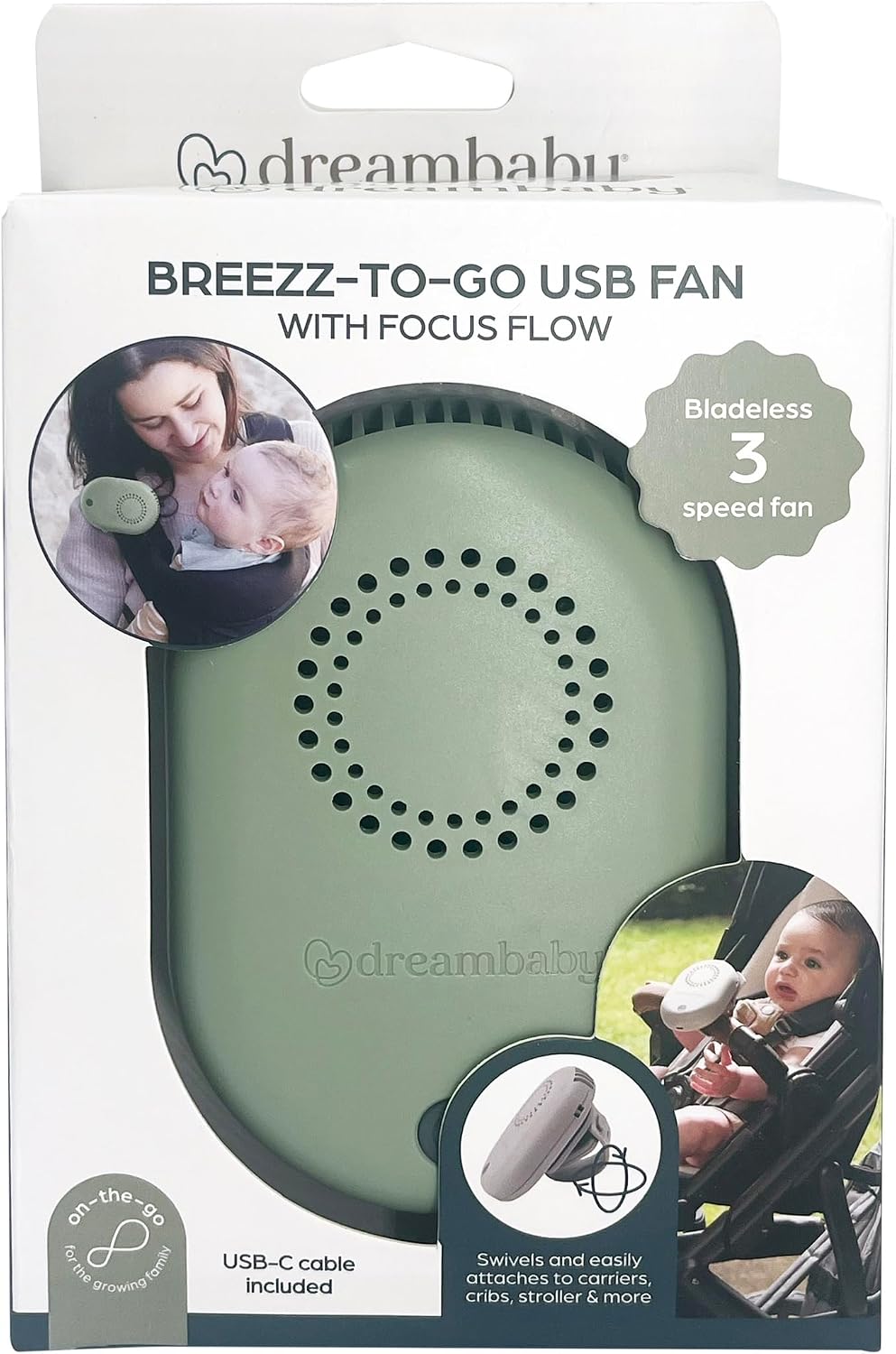 Baby Stroller Fan - Bladeless Baby Carrier Fan - USB Rechargeable