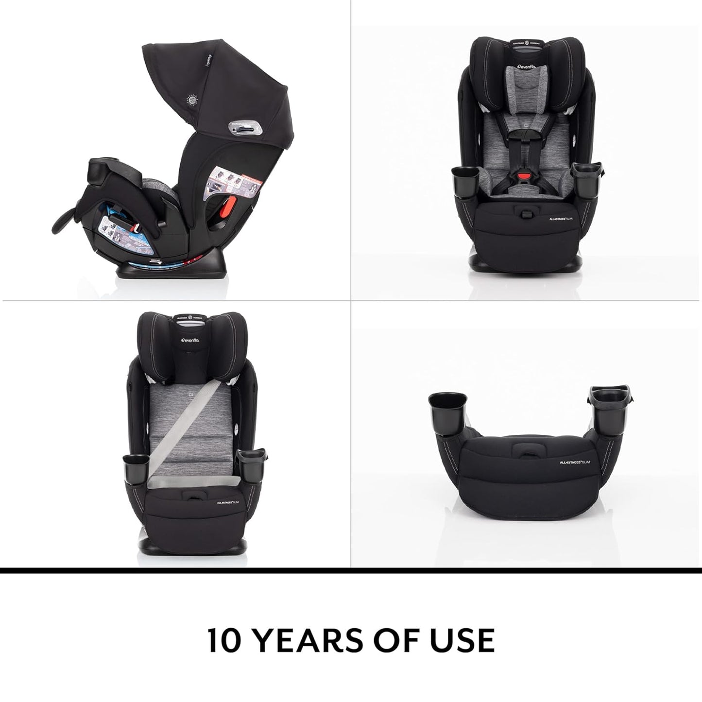 All4Stages Slim Plus Canopy 4-in-1 Convertible Car Seat (Baker Gray)
