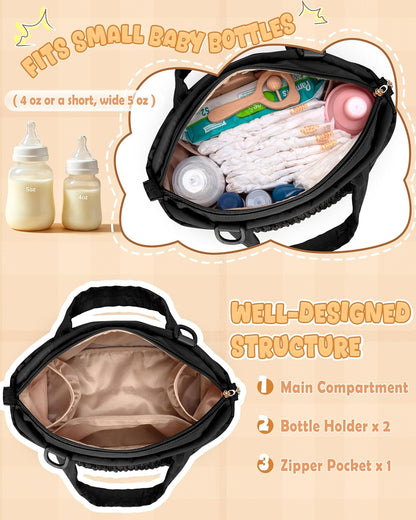Small Crossbody Diaper Bag Tote with 2 Bottle Pockets