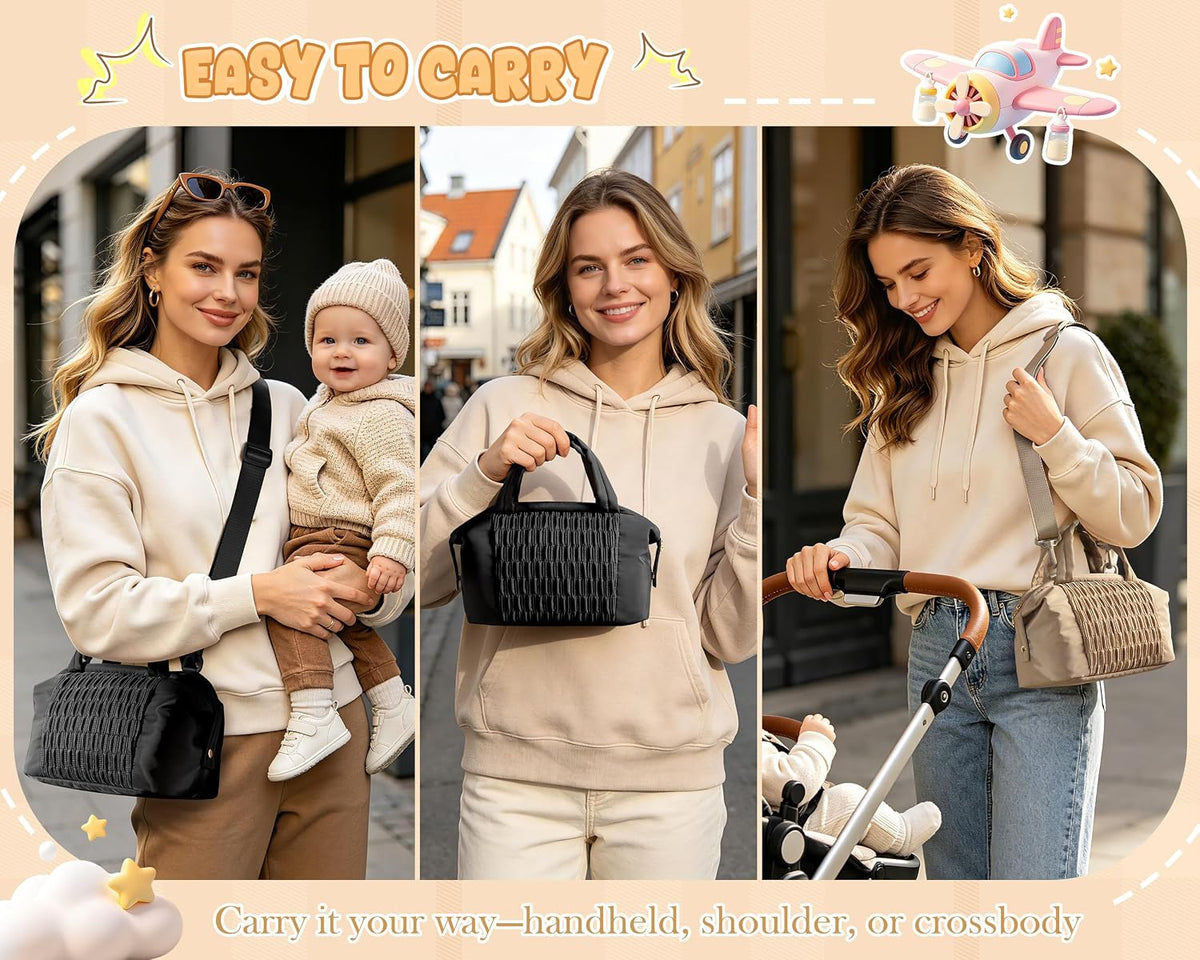 Small Crossbody Diaper Bag Tote with 2 Bottle Pockets