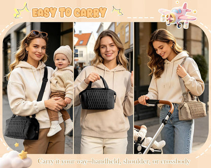 Small Crossbody Diaper Bag Tote with 2 Bottle Pockets