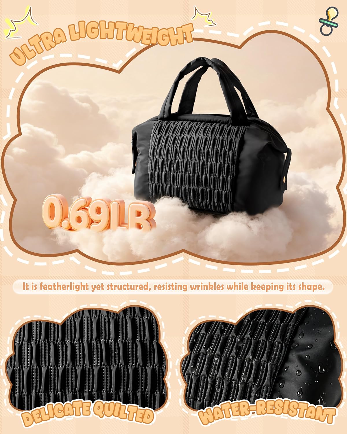 Small Crossbody Diaper Bag Tote with 2 Bottle Pockets