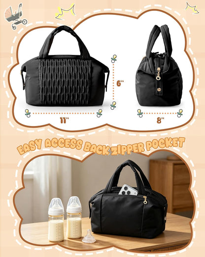 Small Crossbody Diaper Bag Tote with 2 Bottle Pockets