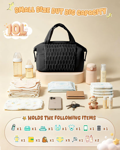Small Crossbody Diaper Bag Tote with 2 Bottle Pockets