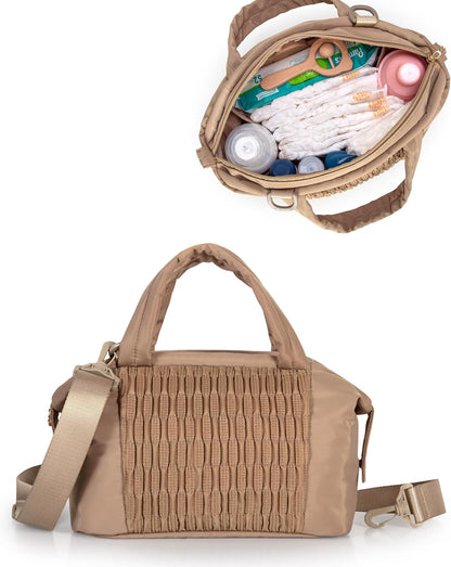 Small Crossbody Diaper Bag Tote with 2 Bottle Pockets
