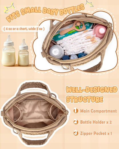Small Crossbody Diaper Bag Tote with 2 Bottle Pockets