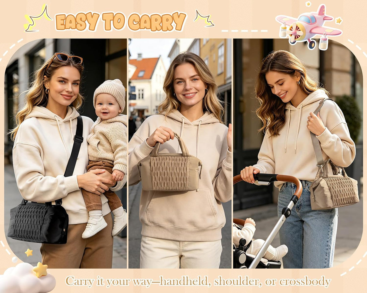 Small Crossbody Diaper Bag Tote with 2 Bottle Pockets