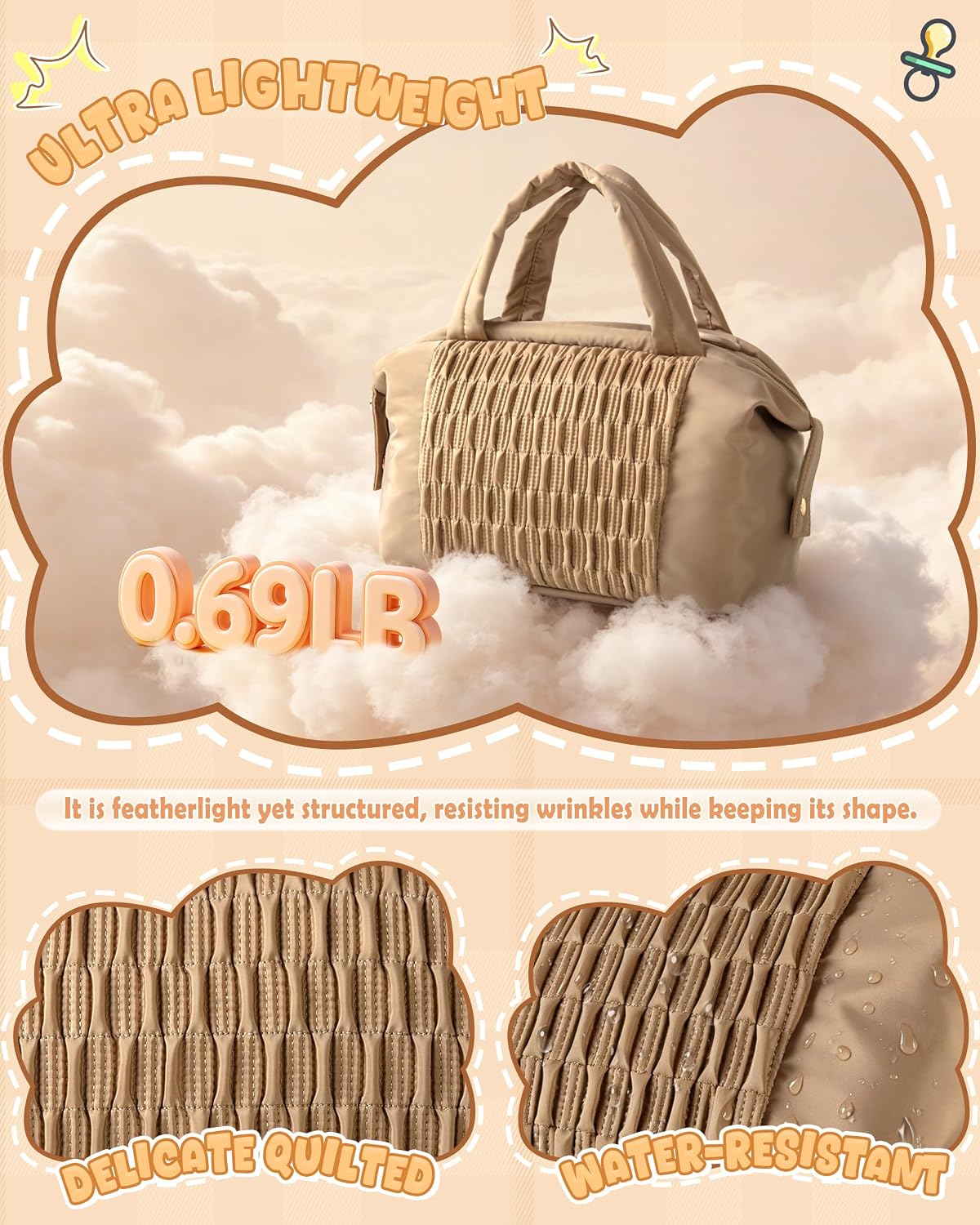 Small Crossbody Diaper Bag Tote with 2 Bottle Pockets