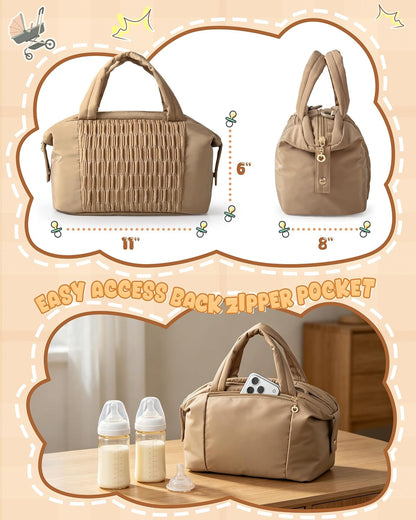 Small Crossbody Diaper Bag Tote with 2 Bottle Pockets