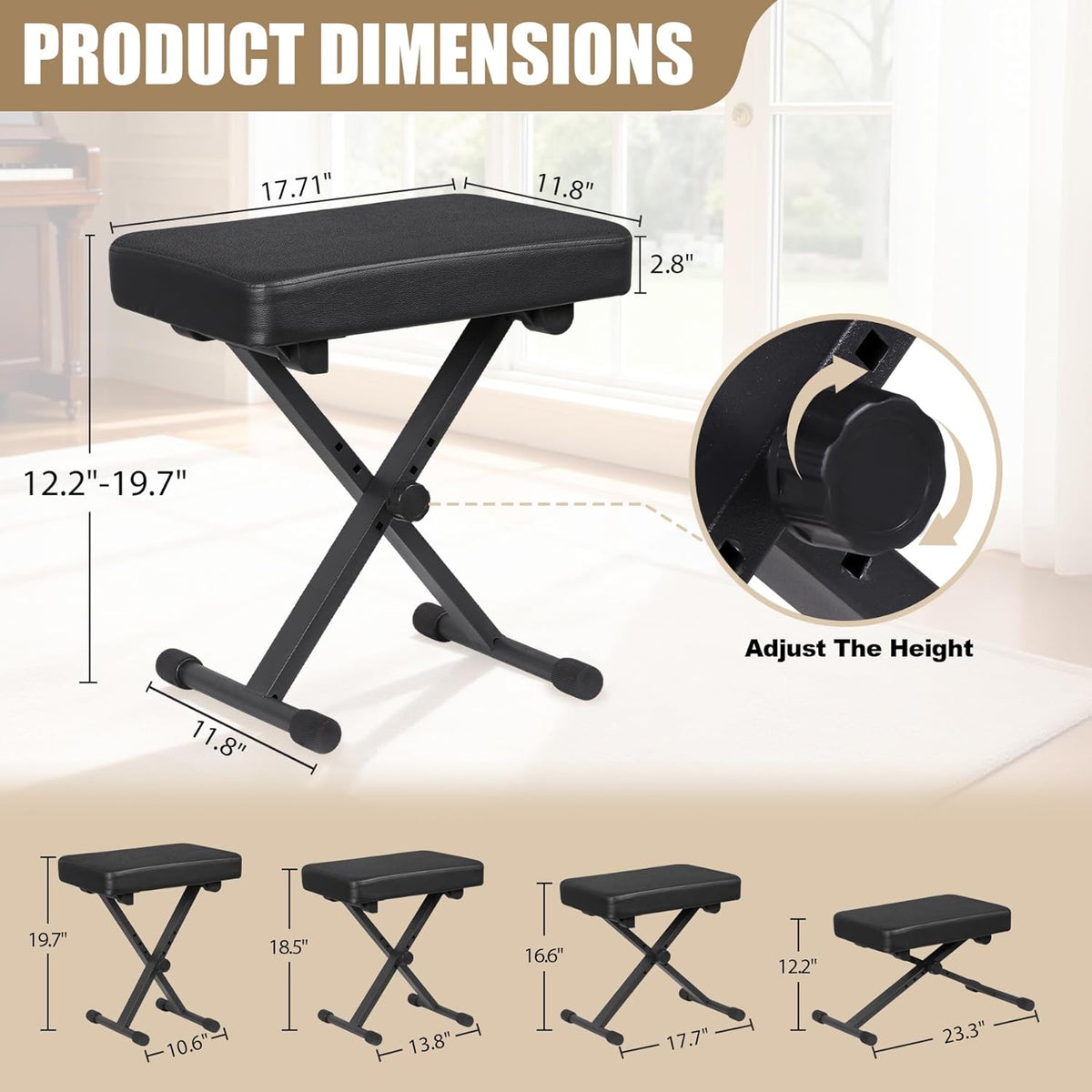 X-Style Adjustable Height Piano Bench