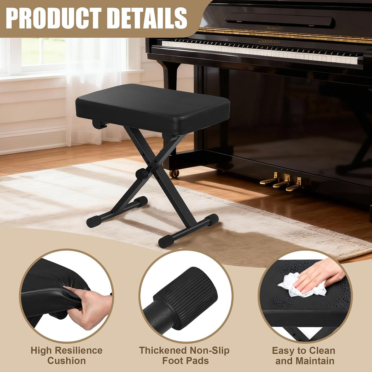 X-Style Adjustable Height Piano Bench