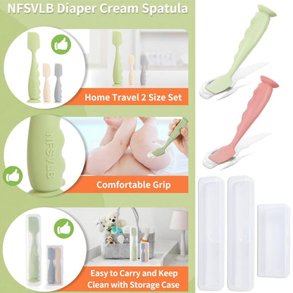 Diaper Cream Spatula with Case,2 Large 2 Mini Butt Paste Spatula with 3 Travel Case,Soft Baby Butt spatula Diaper Cream Applicator diaper Rash spatula Bum spatulas Brush (Blue-Gray)