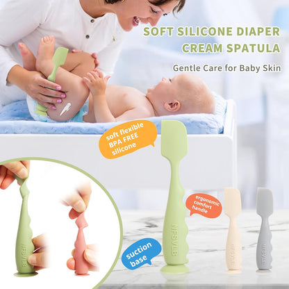 Diaper Cream Spatula with Case,2 Large 2 Mini Butt Paste Spatula with 3 Travel Case,Soft Baby Butt spatula Diaper Cream Applicator diaper Rash spatula Bum spatulas Brush (Blue-Gray)