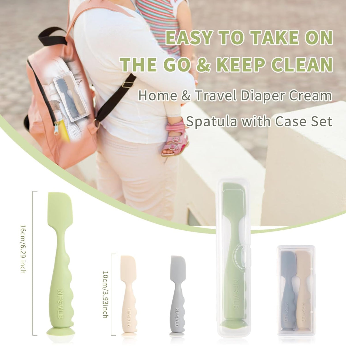 Diaper Cream Spatula with Case,2 Large 2 Mini Butt Paste Spatula with 3 Travel Case,Soft Baby Butt spatula Diaper Cream Applicator diaper Rash spatula Bum spatulas Brush (Blue-Gray)