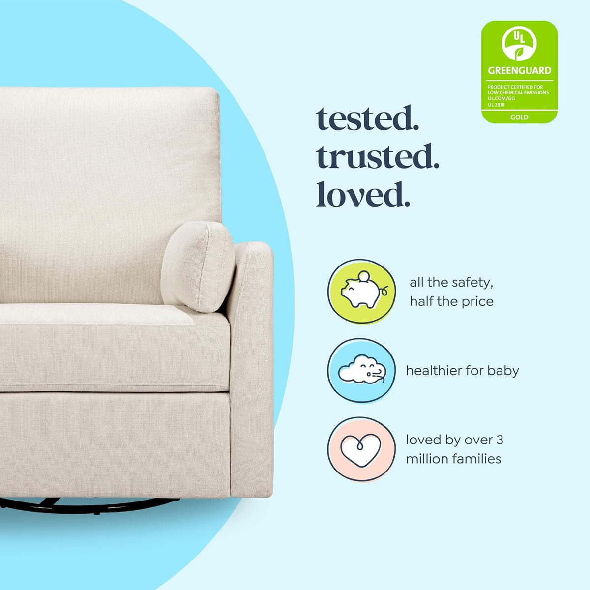 Carter's Ethan Swivel Recliner in Performance Forest Green Linen, GREENGUARD Gold & CertiPUR-US® Certified