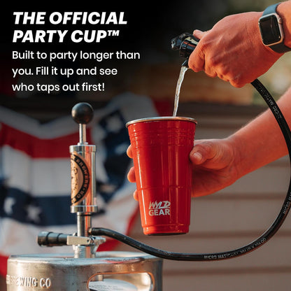 Wyld Gear Party Cup 16oz Black Stainless Steel Reusable Metal Cup with Lid | non-sweat exterior, 18/8 stainless steel, copper-coated core, non-slip rubber bottom, leak-resistant lid, powder coated