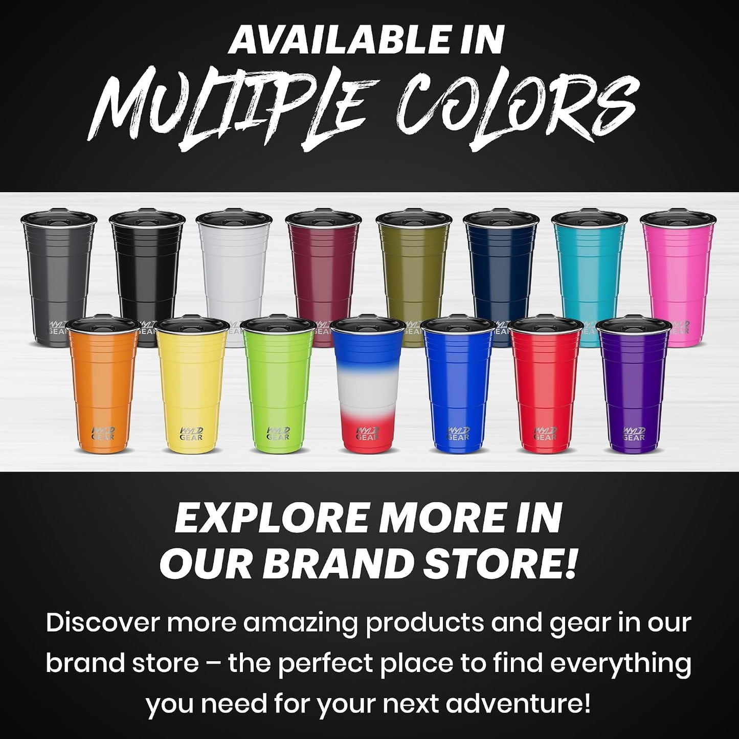 Wyld Gear Party Cup 16oz Black Stainless Steel Reusable Metal Cup with Lid | non-sweat exterior, 18/8 stainless steel, copper-coated core, non-slip rubber bottom, leak-resistant lid, powder coated