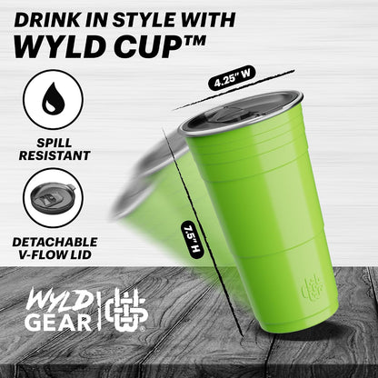 Wyld Gear Party Cup 16oz Black Stainless Steel Reusable Metal Cup with Lid | non-sweat exterior, 18/8 stainless steel, copper-coated core, non-slip rubber bottom, leak-resistant lid, powder coated