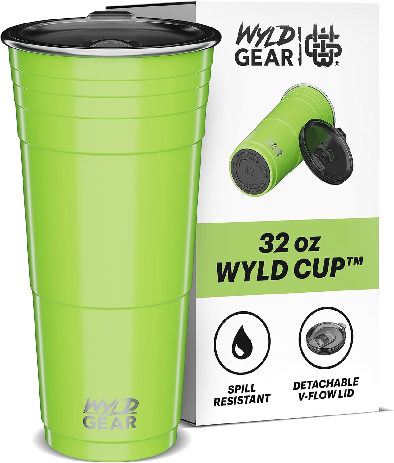 Wyld Gear Party Cup 16oz Black Stainless Steel Reusable Metal Cup with Lid | non-sweat exterior, 18/8 stainless steel, copper-coated core, non-slip rubber bottom, leak-resistant lid, powder coated