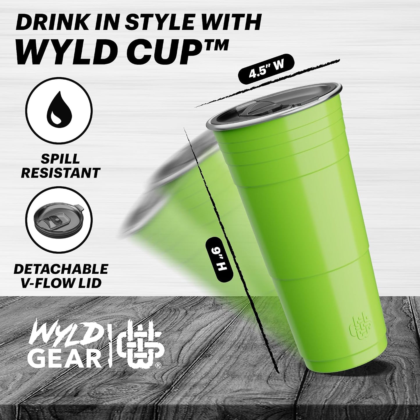 Wyld Gear Party Cup 16oz Black Stainless Steel Reusable Metal Cup with Lid | non-sweat exterior, 18/8 stainless steel, copper-coated core, non-slip rubber bottom, leak-resistant lid, powder coated
