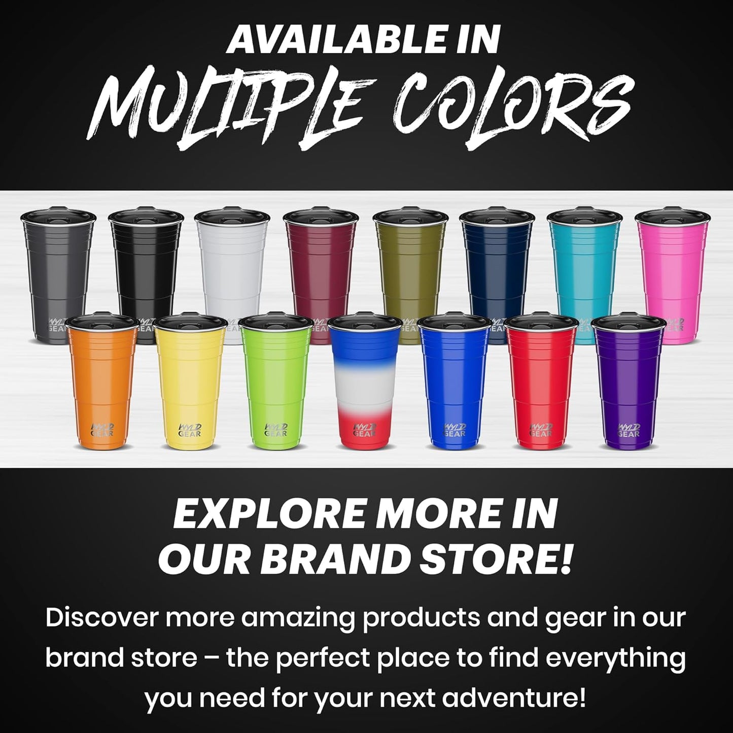 Wyld Gear Party Cup 16oz Black Stainless Steel Reusable Metal Cup with Lid | non-sweat exterior, 18/8 stainless steel, copper-coated core, non-slip rubber bottom, leak-resistant lid, powder coated
