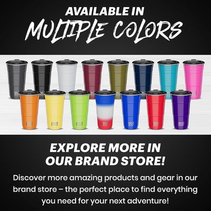 Wyld Gear Party Cup 16oz Black Stainless Steel Reusable Metal Cup with Lid | non-sweat exterior, 18/8 stainless steel, copper-coated core, non-slip rubber bottom, leak-resistant lid, powder coated