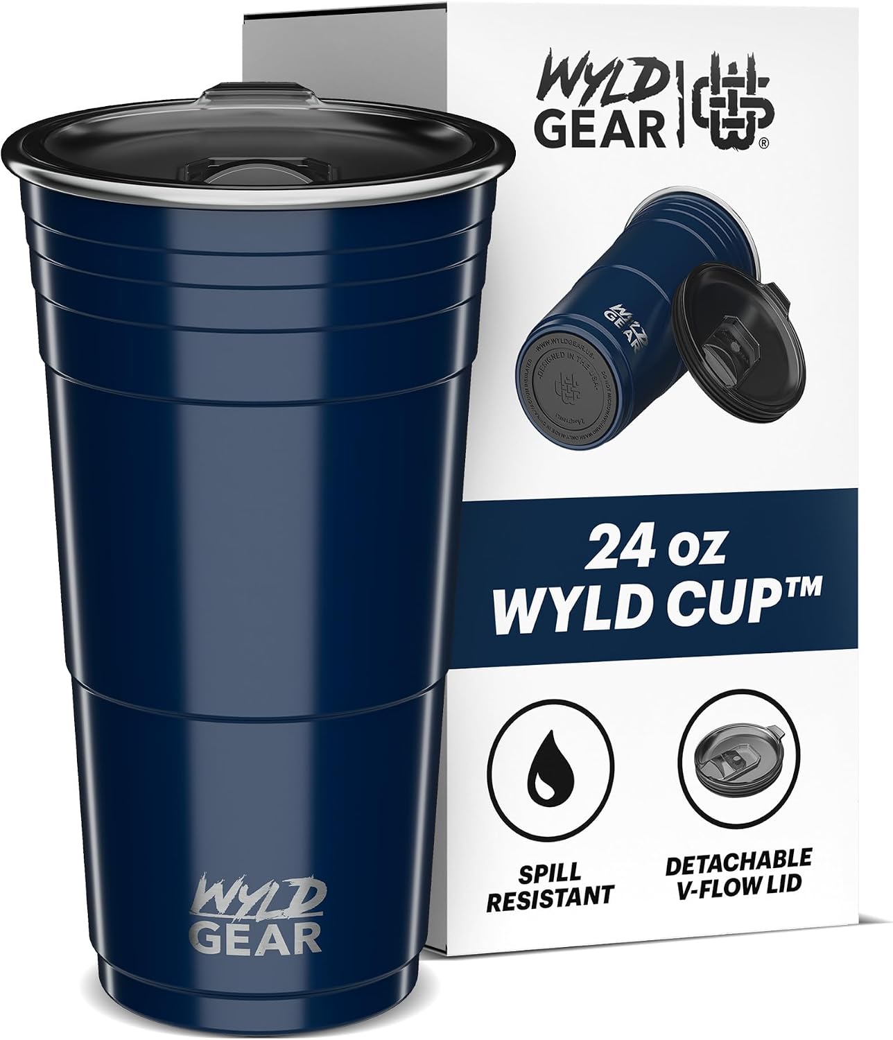 Wyld Gear Party Cup 16oz Black Stainless Steel Reusable Metal Cup with Lid | non-sweat exterior, 18/8 stainless steel, copper-coated core, non-slip rubber bottom, leak-resistant lid, powder coated