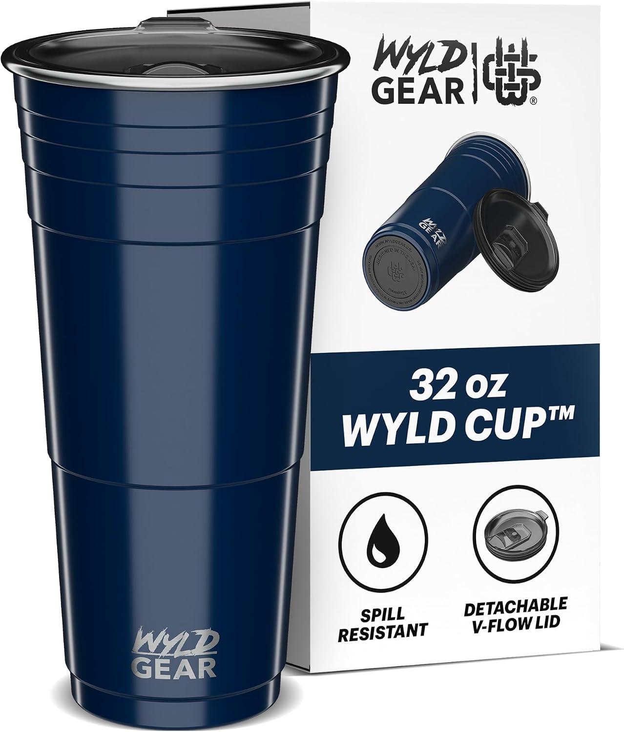 Wyld Gear Party Cup 16oz Black Stainless Steel Reusable Metal Cup with Lid | non-sweat exterior, 18/8 stainless steel, copper-coated core, non-slip rubber bottom, leak-resistant lid, powder coated
