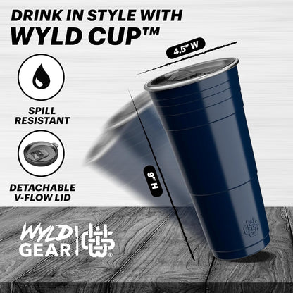 Wyld Gear Party Cup 16oz Black Stainless Steel Reusable Metal Cup with Lid | non-sweat exterior, 18/8 stainless steel, copper-coated core, non-slip rubber bottom, leak-resistant lid, powder coated