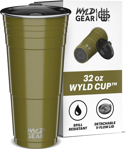 Wyld Gear Party Cup 16oz Black Stainless Steel Reusable Metal Cup with Lid | non-sweat exterior, 18/8 stainless steel, copper-coated core, non-slip rubber bottom, leak-resistant lid, powder coated